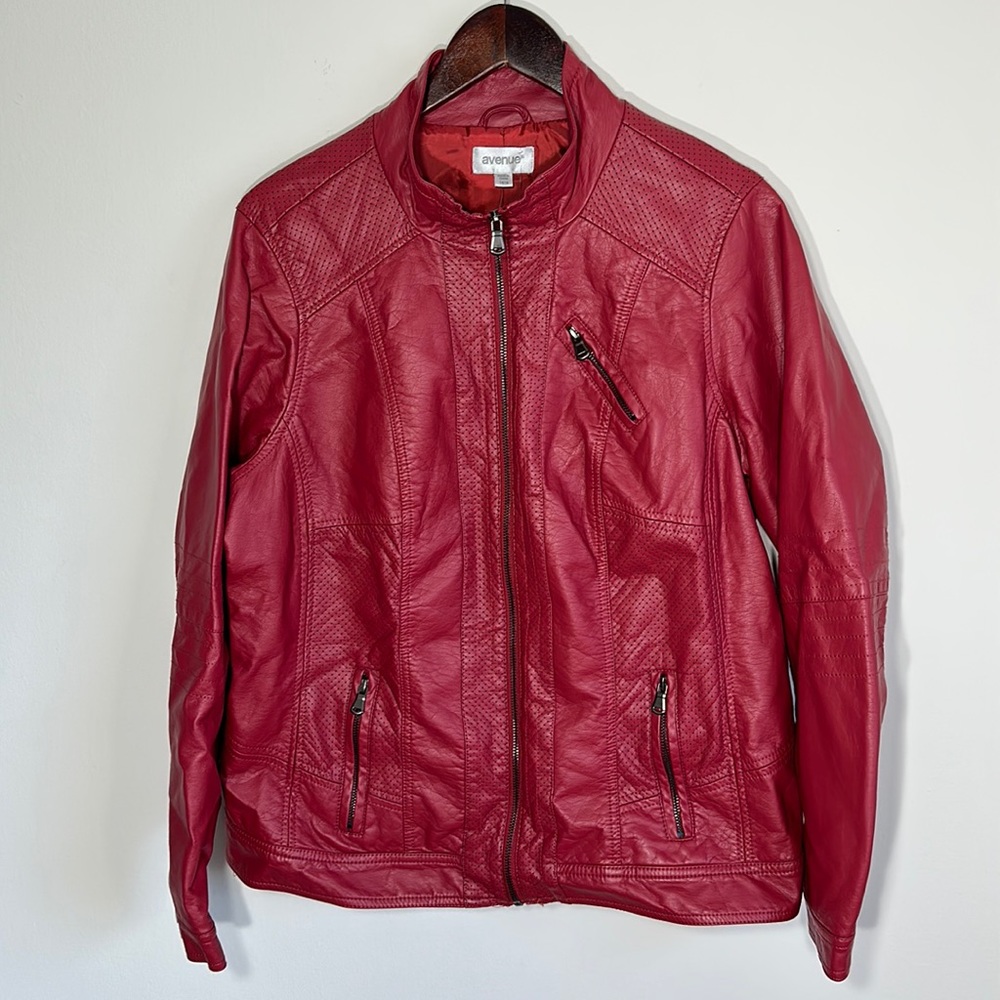Avenue %100 polyurethane Moto Jacket Red size 14-16 new with tags